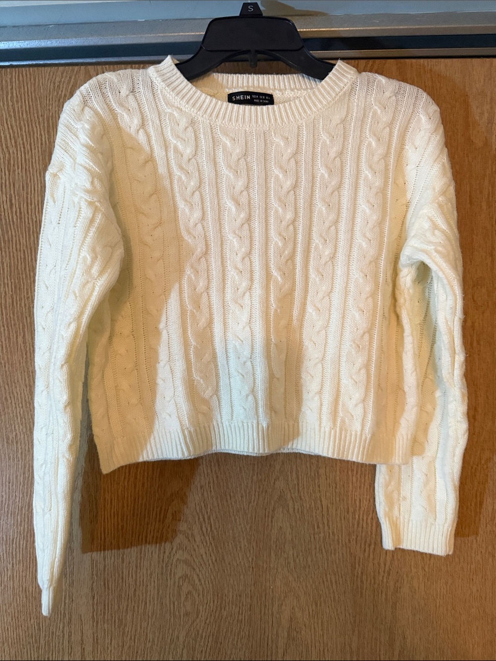 SHEIN Cream Cable Knit Crewneck Sweater